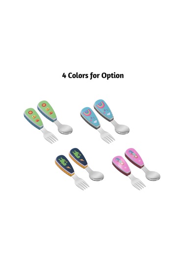 Moveevo 12+ Ay Bebekler İçin Çelik Çatal Kaşık Seti, Dinozor Desenli, Pp Kollü, Saklama Kutusuyla Çok Renkli