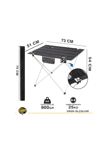 Funky Chairs Ultralight Katlanabilir Kamp Masası - Siyah Siyah