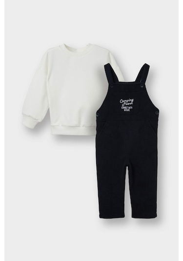 Defacto Erkek Bebek 2li Takım Basic Düz Sweatshirt Fitilli Kadife Salopet G0084a525wnnv241 Lacivert