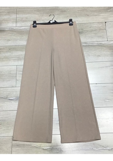 Scuba Beli Lastikli Bedenli Büyük Beden Bol Paça Panolont-inci Krem