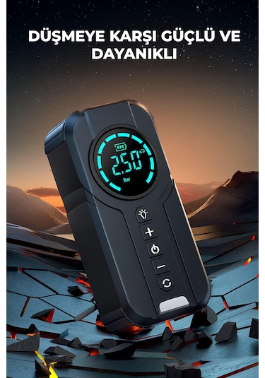 Robo Şarjlı Akü Ateşleyici 4ü Bir Arada Lastik Şişirici+powerbank+led Işık