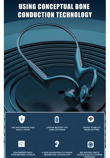 Folinda Siyah Kemiğeiletimli Bluetooth Kulaklık - Kablosuz Kulaküstü Tasarım, 8 Saat Çalma Süresi, 10m Alım Mesafesi