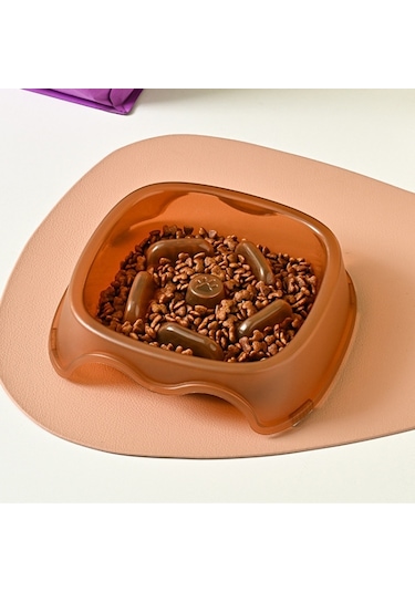 Cbtx Kare Işık Şeffaf Slow Food Evcil Hayvan Mama Kabı Köpek Maması Kedi Mama Kasesi Turuncu