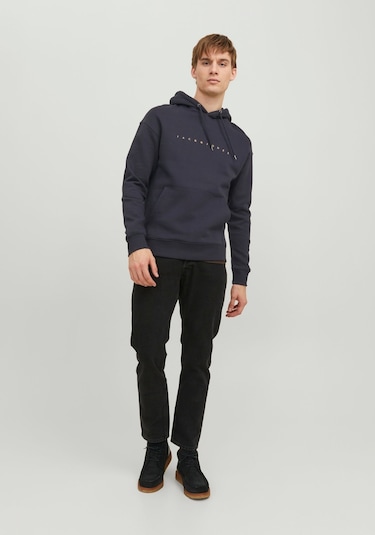 Jack & Jones Kabartma Baskılı Kapüşonlu Sweatshirt - Star 12233972 Dark Navy Lacivert