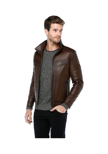 Dericlub E-1003 Gerçek Deri Erkek Mont-Camel