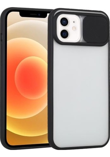 More Tr Ally İphone 12 6 1 Kamera Lens Korumalı Sürgülü Tpu Şeffaf Kılıf Siyah