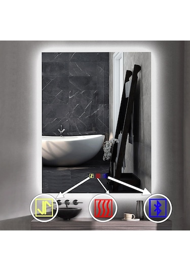 60x80 H Cm Bluetoothlu Buğu Çözücülü Dokunmatik Işıklı Ledli Banyo Aynası