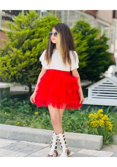 Modavals Kız Çocuk Tütü Etekli Kaşkorse Bluzlu Kombin - Kırmızı