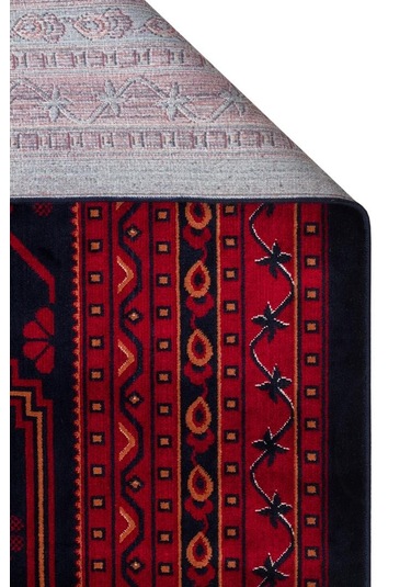 Herat Her 01 Navy Afgan Desenli Viskon Sık Dokuma Kaymaz Tabanlı İnce Makine Halısı