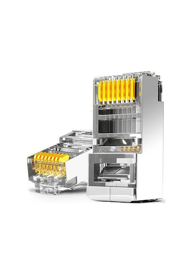 Koodmax - 100 Adet - 50u" Gold Plated Stp Cat5e Rj45 Network Metal Konnektör 8p8c Ethernet Kablo Ucu