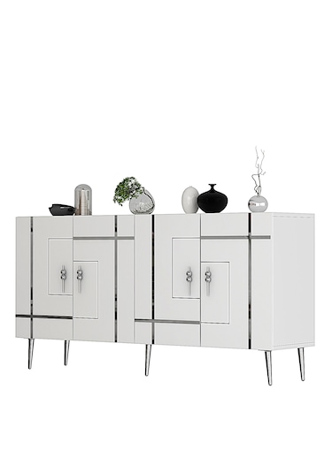 Honest Konsol Tv Sehpası Çok Amaçlı Dolap 150 Cm Beyaz Gümüş