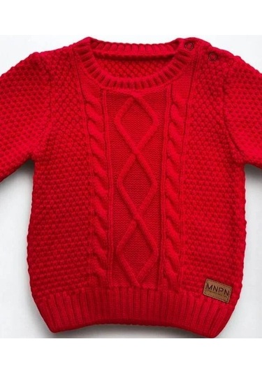Bebek Örgü Desenli Kırmızı Triko Kazak-15189 Kırmızı