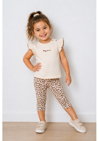 Durukoza Kız Bebek Leopar Taytlı Takım Krem