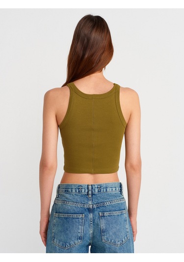 Dilvin 21104 Fitilli Crop Top-koyu Yeşil Koyu Yeşil