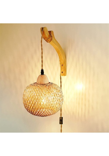 Retro Japon Tarzı Bambu Başucu Duvar Lambası Abd Fişi-b Diğer