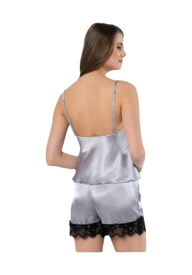 Faal Degaje Yaka Saten Şort Takım 3101 001