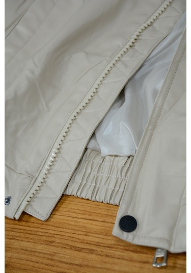 Krem Oversize Bomber Deri Ceket Krem