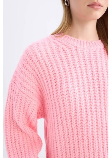 DeFacto Coool Oversize Geniş Kalıp Bisiklet Yaka Triko Kazak V1811AZ24CWPN450 Pembe