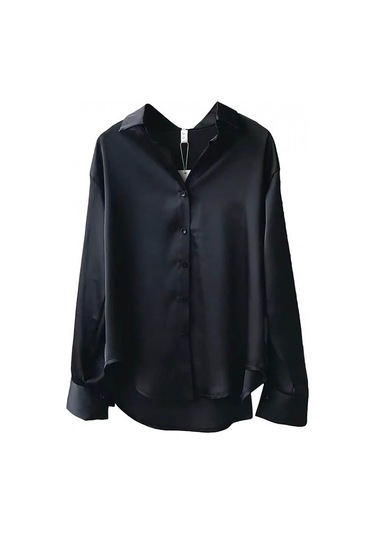 Kadın Günlük Düz Renk Düğmeli Gömlek Retro Uzun Kollu Asılı Üst Beyaz