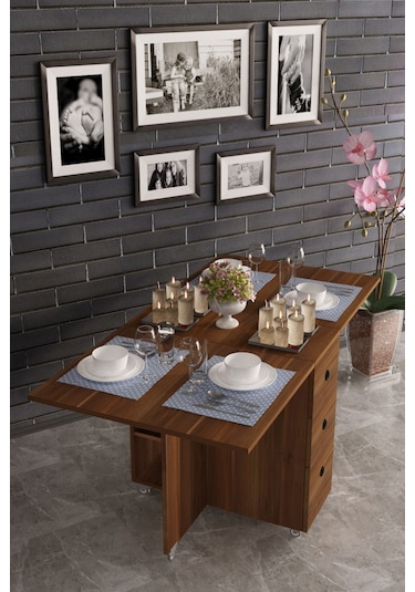 Dekorfim DF01107BR Pratik Katlanır Masa Mutfak ve Yemek Masası