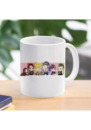 Novahub Kimetsu No Yaiba Kochou Shinobu Ve Nezuko 300ml Seramik Kahve Kupa - 17. Üçgen Şekilli Bardak - Beyaz Renk - İblis Avcısı Temalı Hediye Beyaz