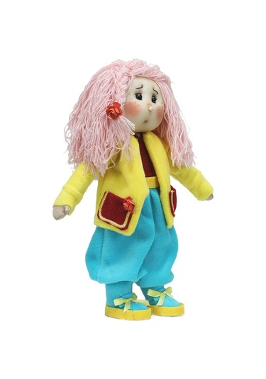 E38 El İşçiliği Pembe Saçlı Kız Dekor Bebek 32 Cm - 6235