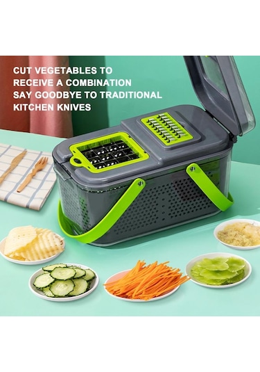 Cbtx 22'si 1 Arada Çok Fonksiyonlu Gıda Parçalayıcı Rende Soğan Dicer Sebze Kesici, 13 Paslanmaz Çelik Bıçaklı Gri