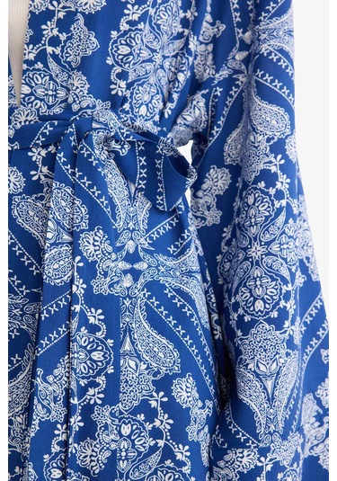 Defacto Relax Fit Bisiklet Yaka Desenli Viskon Kimono E7262ax25smbe399 Mavi