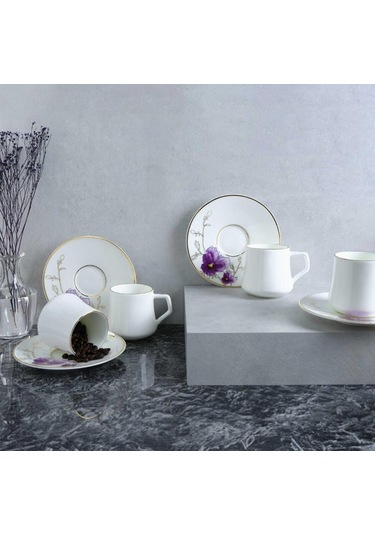 Evaliza Buket Mor 130ml 6 Kişilik Çay Fincan Takımı Mor