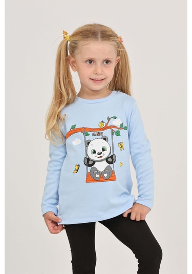Toontoy Kız Çocuk Sallanan Panda Baskılı Sweatshirt Koyu Mavi