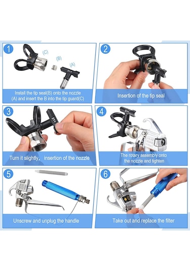 Xurunkeji 12 Adet Airless Boya Püskürtme Makinesi, Nozul Koruyucu, 5 Püskürtme Ucu Ve Airless Püskürtme İçin 5 Airless Boya Püskürtme Filtresi