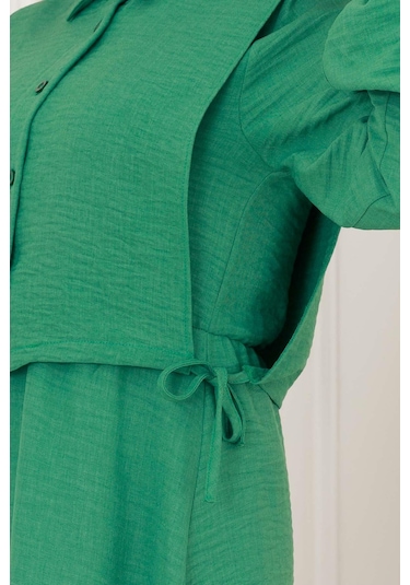 Yanları Bağlamalı Elbiseli Takım-yeşil-5025 Yeşil