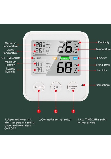 Ts-9909-b Çok İşlevli Büyük Ekran Ev Tipi Termometre Higrometre Siyah