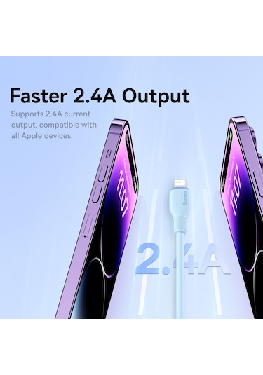 Baseus Puding Serisi 2.4a Usb - 8 Pin Hızlı Şarj Veri Kablosu, Uzunluk: 1.2m Mavi