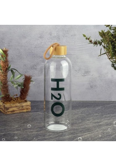 Tohana Bambu Kapaklı H2o Cam Matara - Şeffaf / Açık Kahverengi - 1 Lt Şeffaf / Açık Kahverengi