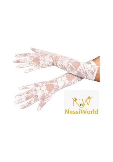 Nessiworld Beyaz Renk Orta Boy Dantelli Eldiven
