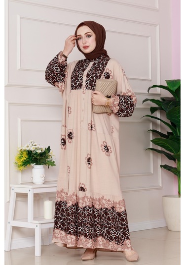 Leopar Desenli Robalı Viscon Elbise-vizon-4798 Vizon