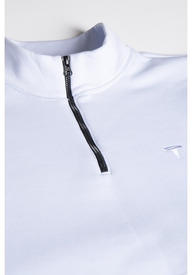 Erkek Beyaz Rahat Kalıp Yarım Fermuarlı Bato Yaka Basic Sweatshirt 21k-5200179-2 - Beyaz