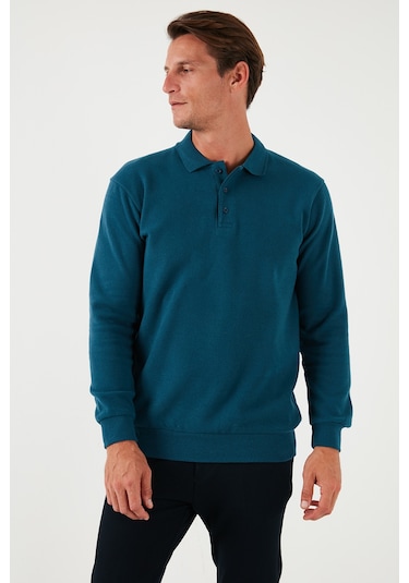 Buratti Pamuk Karışımlı Regular Fit Erkek Polo Yaka Kazak 456223 Petrol