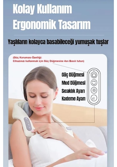 Realx Şarjlı Ovmalı Isıtmalı Boyun Sırt-Bel Omuz Bacak Cihazı İnsan Eli Yoğurma Hissi Veren Masaj Aleti Beyaz - Gri