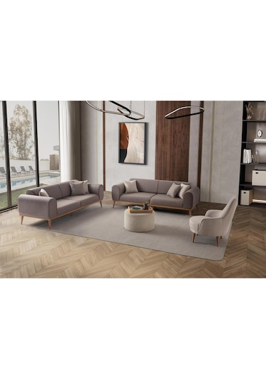 Rebull 3+3+1 Koltuk Takımı Kahverengi + Sütlü Kahve