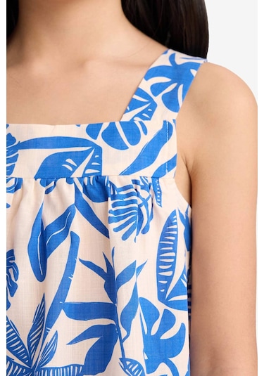 DeFacto Kız Çocuk 2'li Takım Keten Görünümlü Desenli Kolsuz Bluz Pantolon E6610A825HSER134