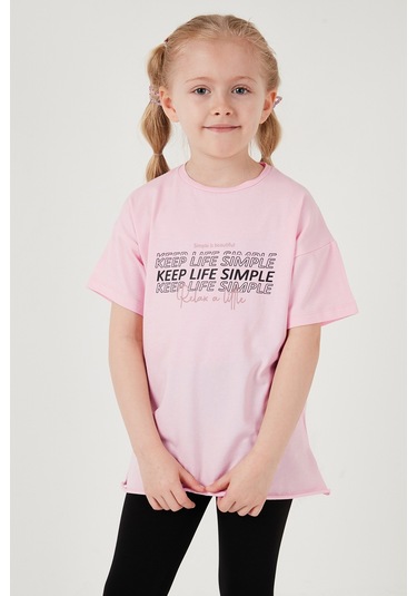 Lela Pamuklu Bisiklet Yaka Kısa Kollu Taytlı Alt-Üst Kız Çocuk Takım 6212007 Pembe