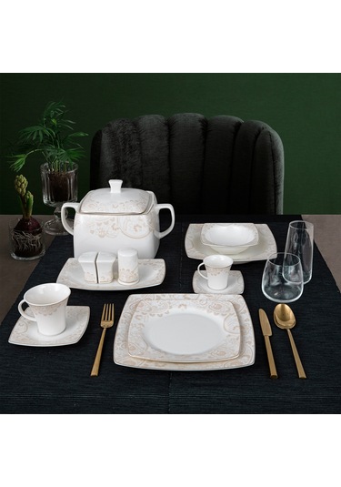Güral Carolıne 85 Parça Kare Bone Yemek Takımı - 5907