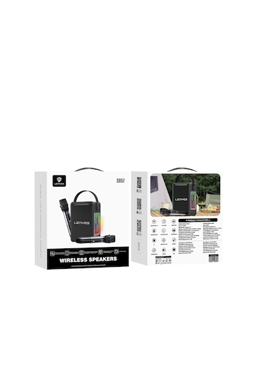 Lenyes S857 Rgb Işıklı Çift Mikrofonlu Taşınabilir Tws Bluetooth Speaker Hoparlör V5.3 Siyah
