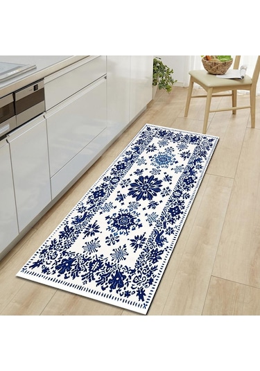 Mavi Vintage Çiçekler Yumuşak Mutfak Halısı Yorgunluk Önleyici Mutfak Halısı Su Geçirmez K Seti Koşucu Halı Mutfak Halısı 56864884