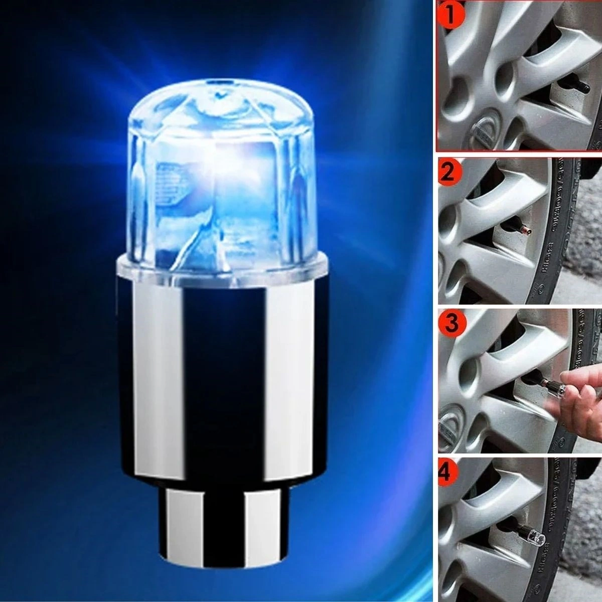 Sıladanal Araç Ve Bisiklet İçin 2 Li Mavi Led Hava Valfi Işık Kapakları-gece Parlayan Lastik Lambası Sibop Kapağı Siyah