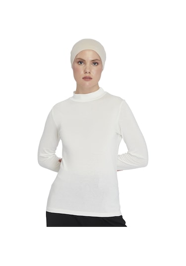Kadın Organik Uzun Kollu Balıkçı Yakalı Body Ekru