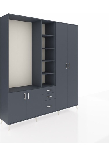 Hyperion Dolap 13 Raflı 3 Çekmeceli 4 Kapaklı 220x44x243 Antrasit-antrasit/antrasit Antrasıt/antrasıt