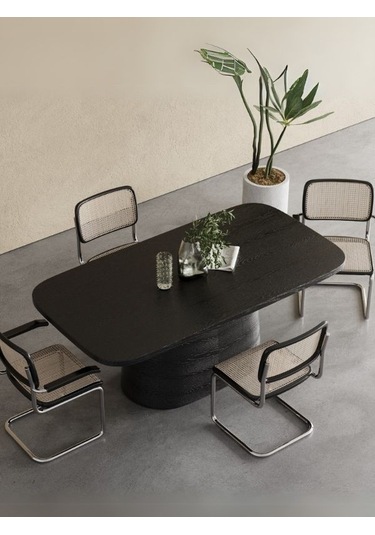 Barocco İtalyan Still Oval Ahşap Yemek Masası 100x190 Siyah